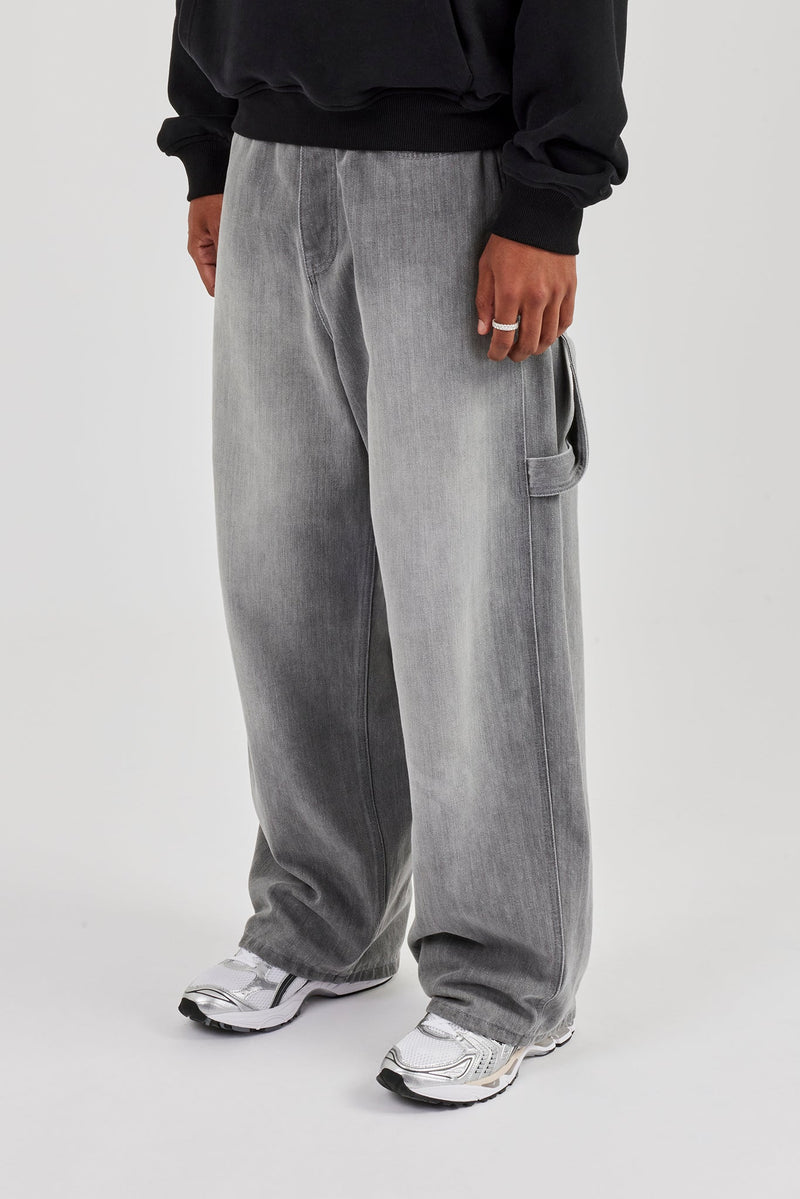 Super Baggy Carpenter Detail Jeans - Washed Grey