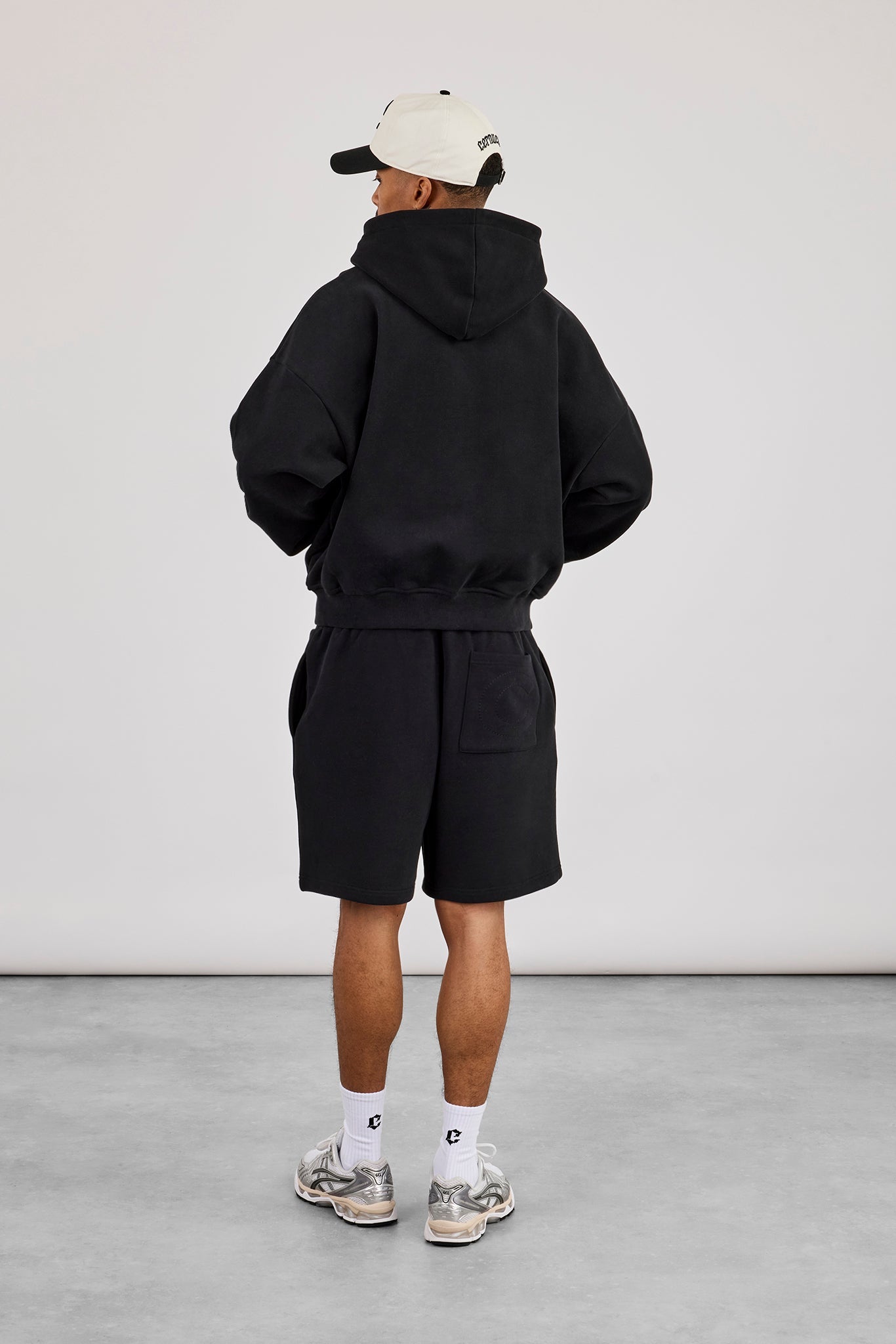 Zip Through Boxy Hoodie & Relaxed Jersey Short  - Black