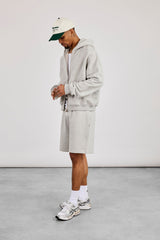 Zip Through Boxy Hoodie & Relaxed Jersey Short  - Grey Marl