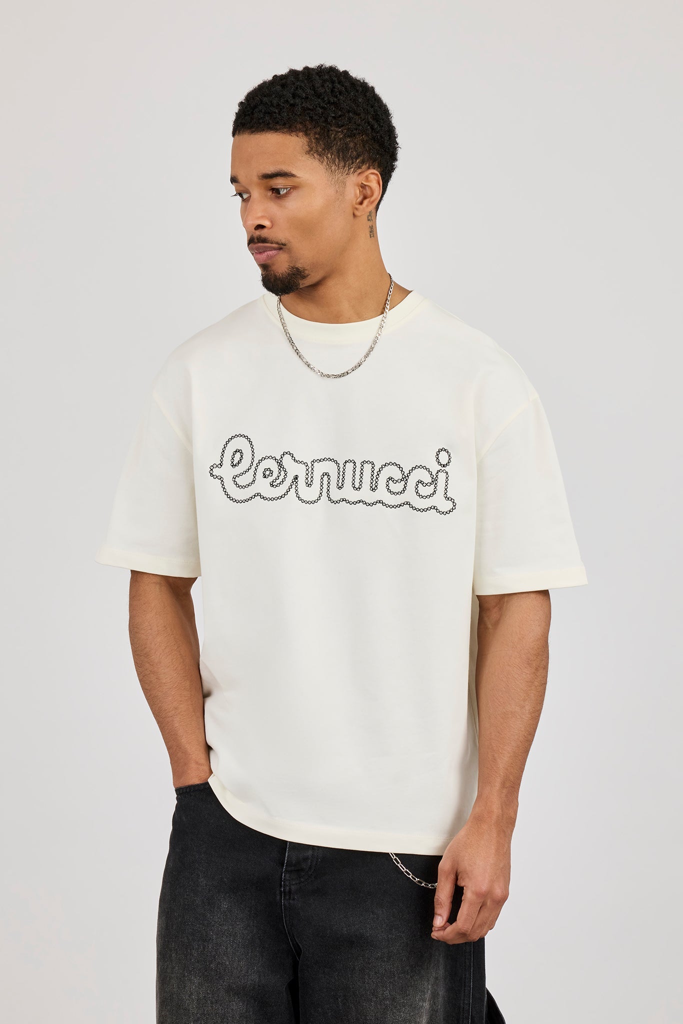 Regular Logo Motif Stitch T-Shirt - Off White