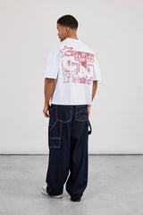 Boxy CN Est 2017 Stitch Detail Printed T-Shirt - White