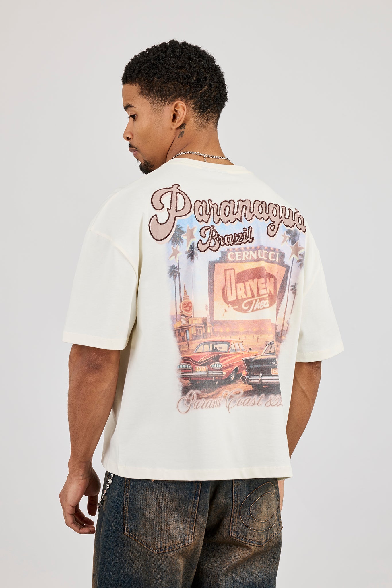 Boxy Drive In Theatre Graphic T-Shirt - Off White