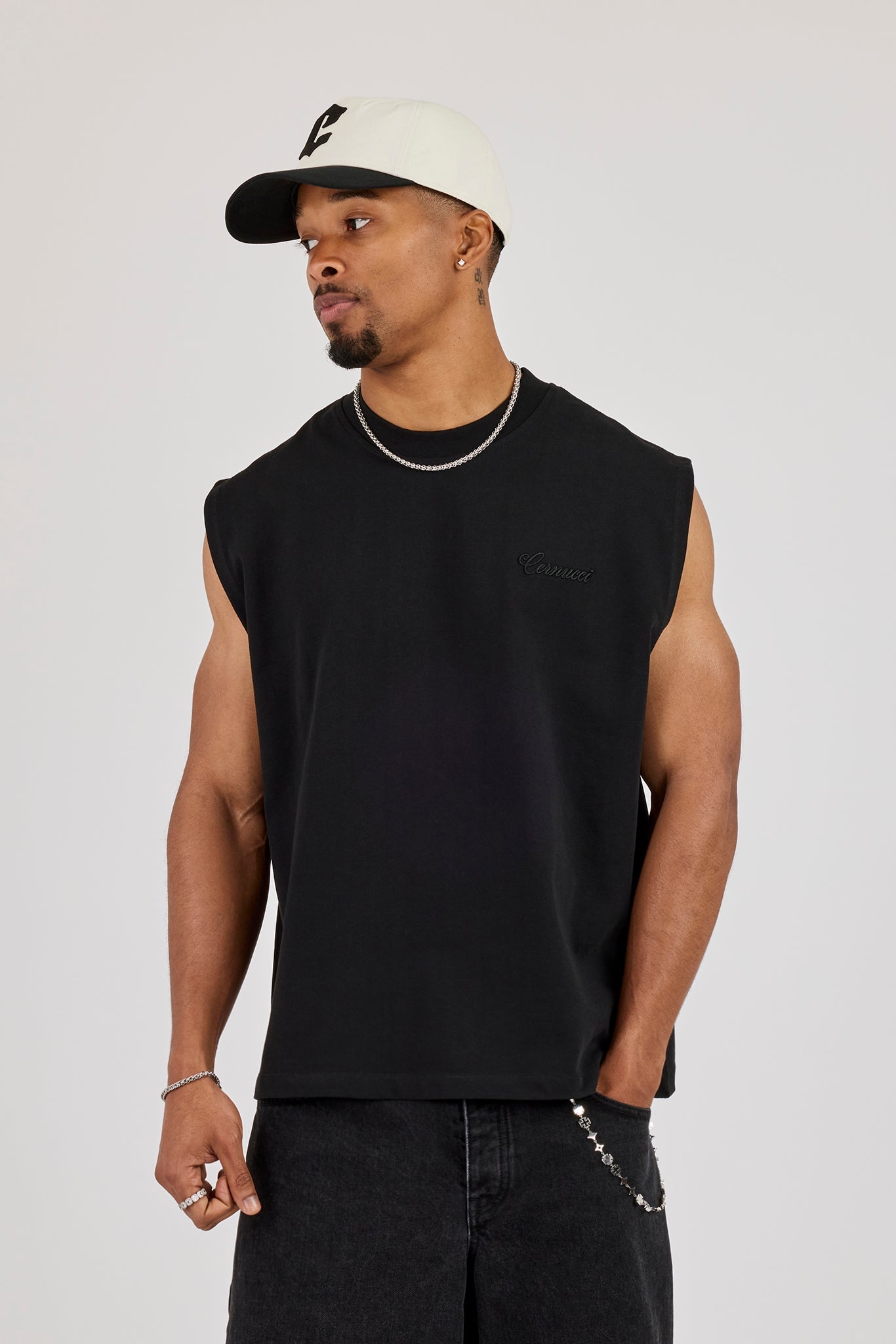 Logo Embroidered Tank - Black