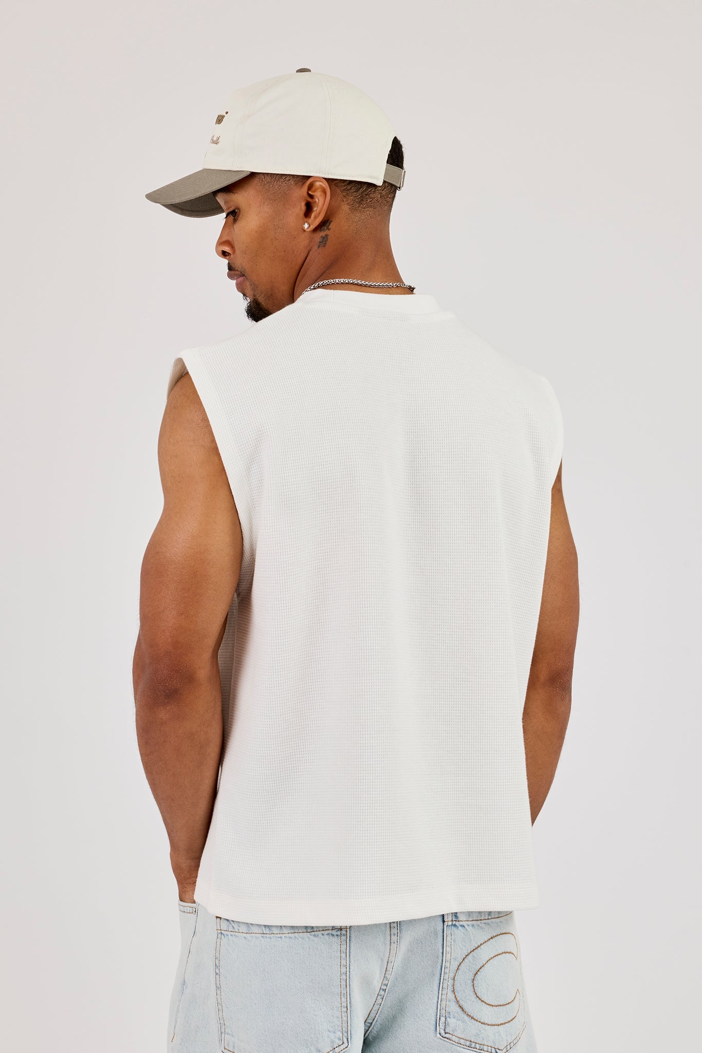 Waffle Embroidered Tank - Off White