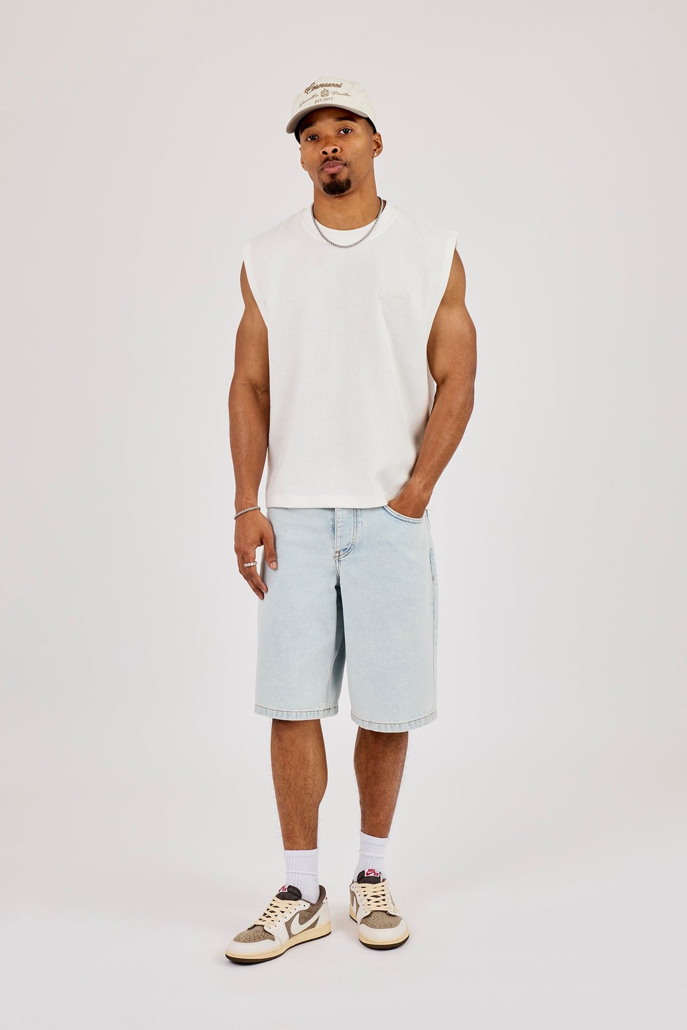 Waffle Embroidered Tank - Off White