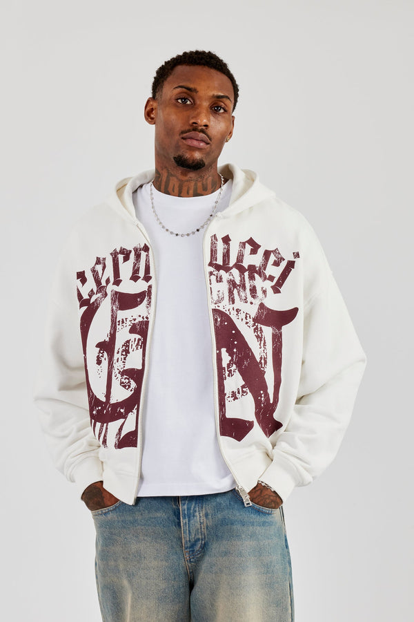CN17 Boxy Zip Through Hoodie - Off White