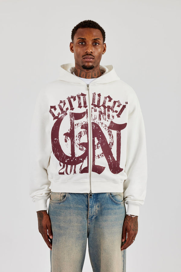 CN17 Boxy Zip Through Hoodie - Off White