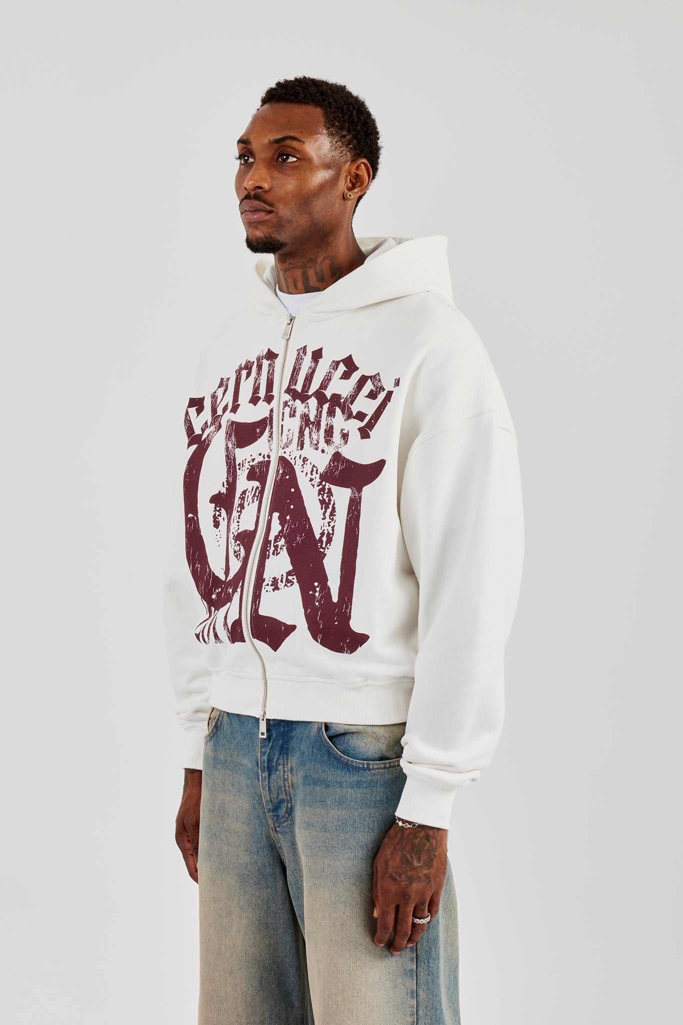 CN17 Boxy Zip Through Hoodie - Off White | Mens Hoodies & Sweats