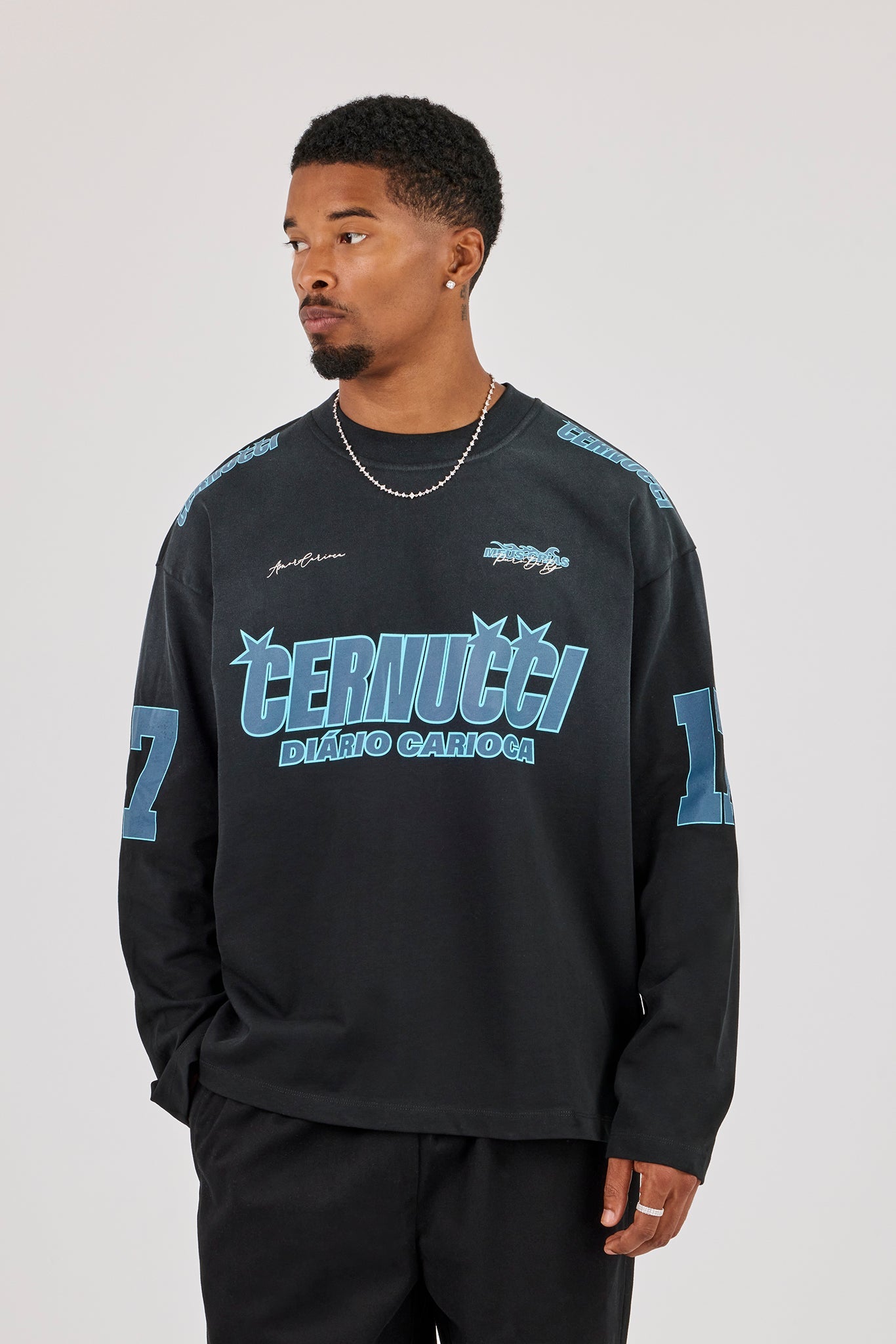 Washed Long Sleeve Moto Graphic T-Shirt - Charcoal
