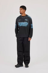 Washed Long Sleeve Moto Graphic T-Shirt - Charcoal