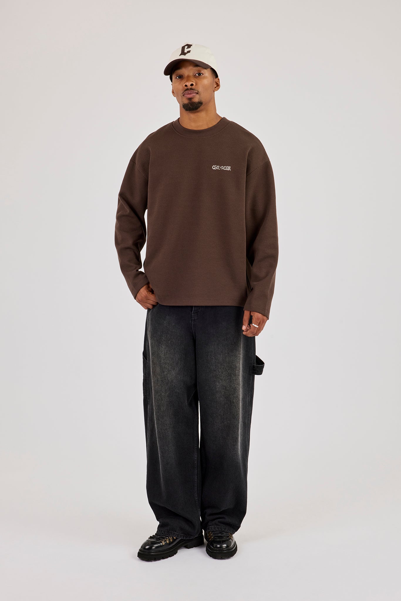 Waffle Long Sleeve Est 2017 Print T-Shirt - Brown