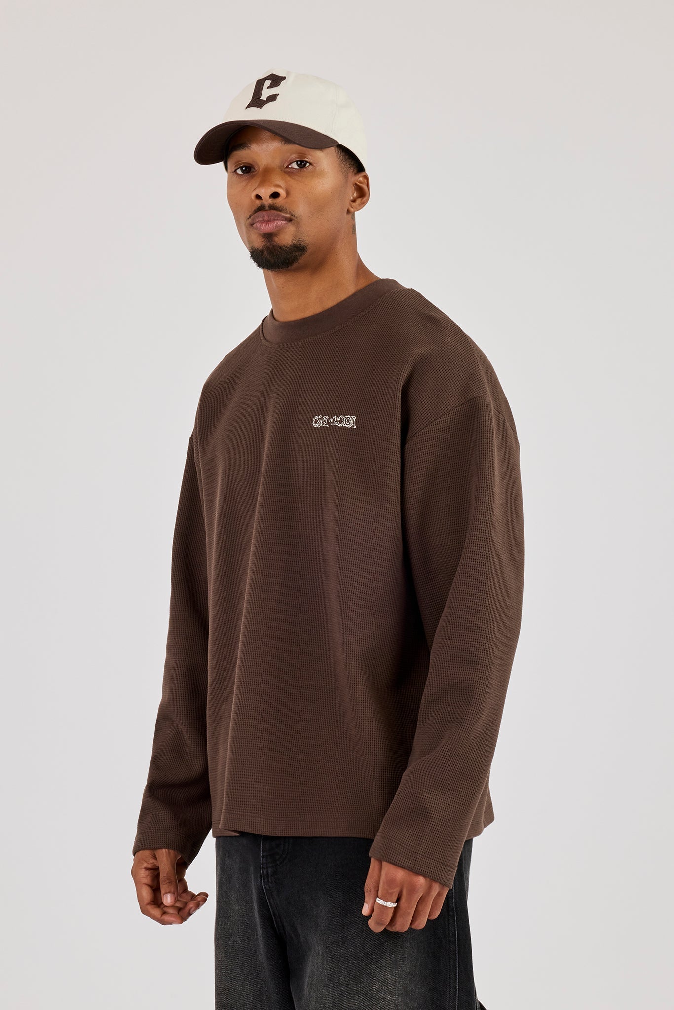 Waffle Long Sleeve Est 2017 Print T-Shirt - Brown