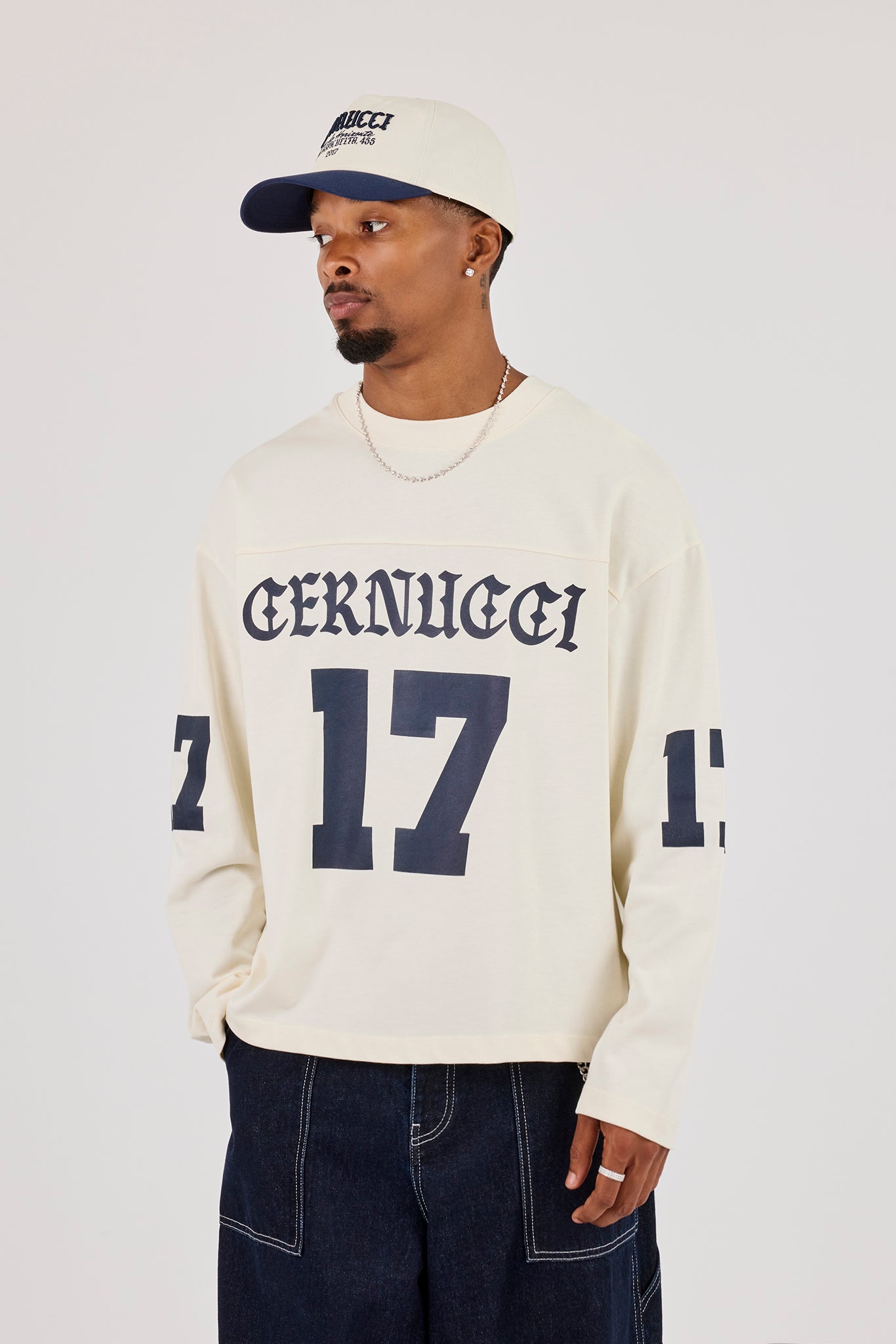 Long Sleeve 17 Jersey Football Top - Off White