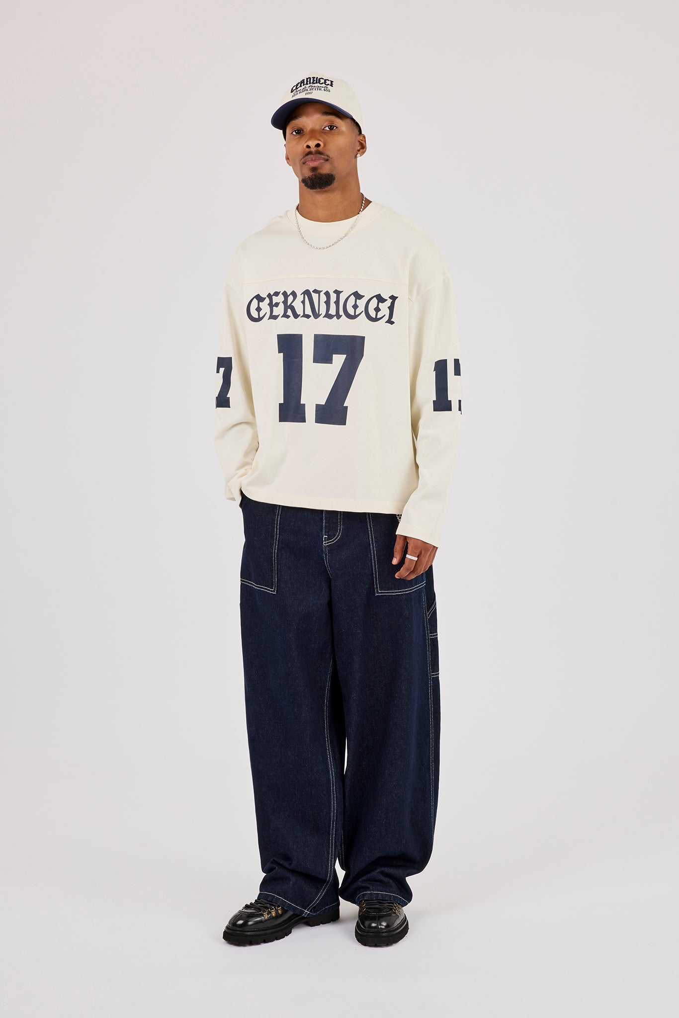 Long Sleeve 17 Jersey Football Top - Off White