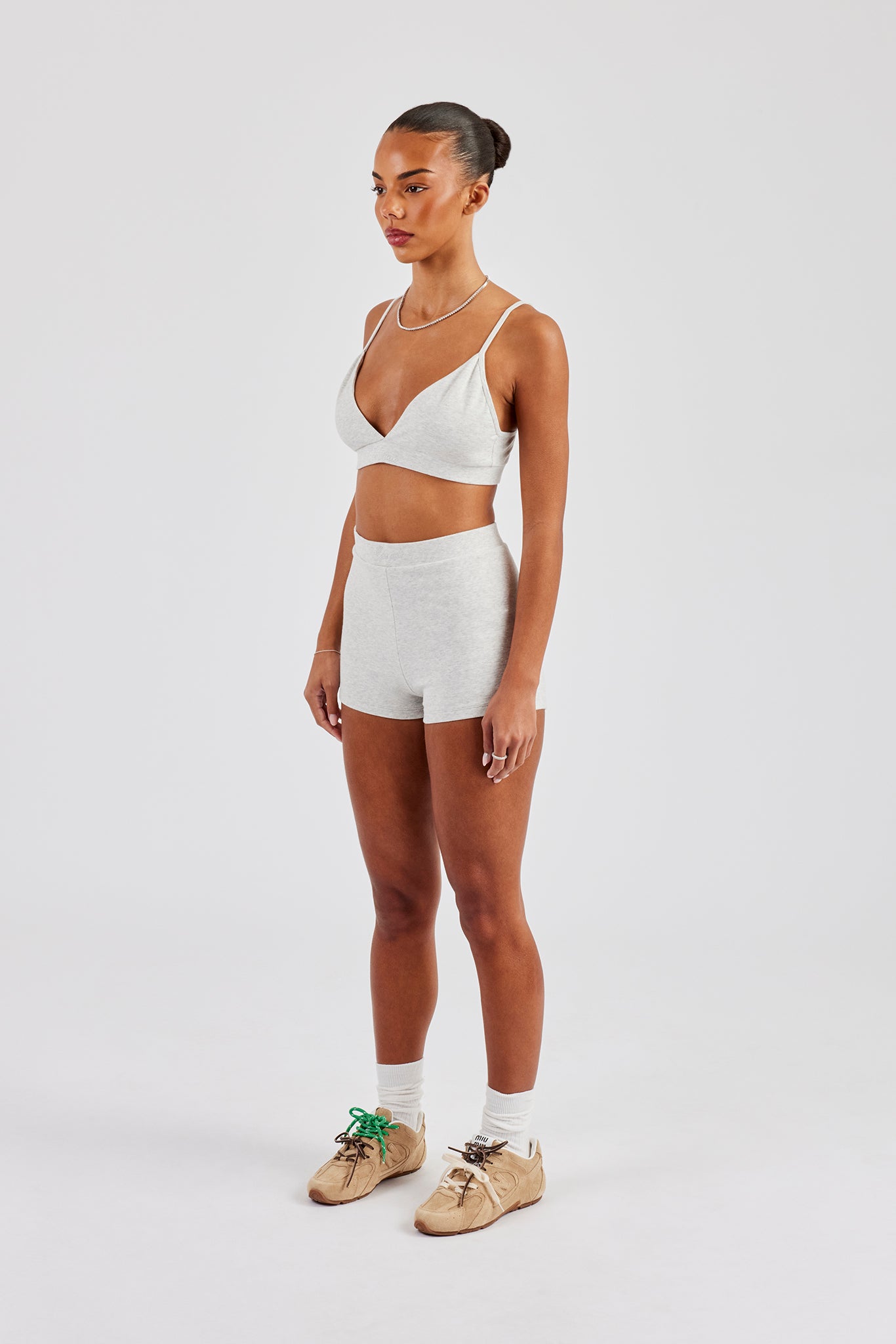 Plunge Front Bralet & Jersey Boxer Short - Ash Grey