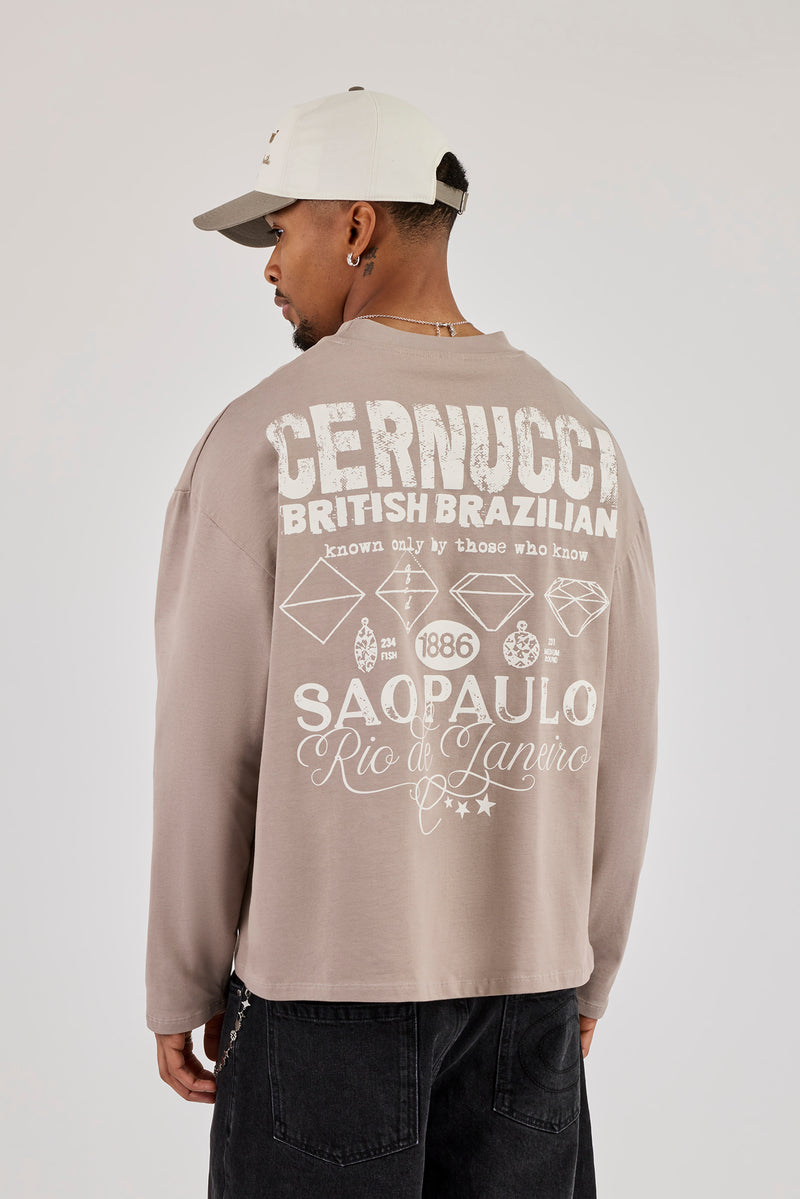 Long Sleeve Rio Diamond Graphic T-Shirt - Stone | Mens Tees & Vests ...