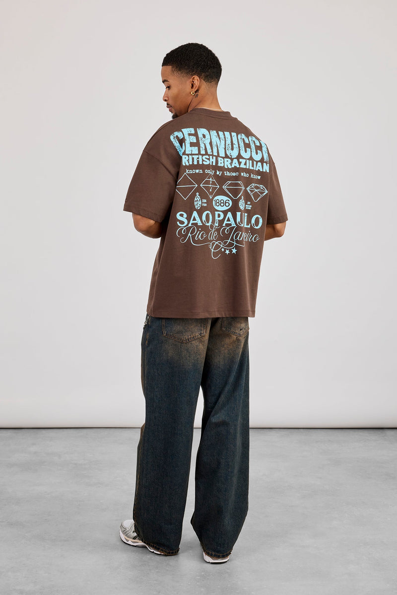 Oversized Rio Diamond Graphic T-Shirt - Brown | Mens Tees & Vests ...