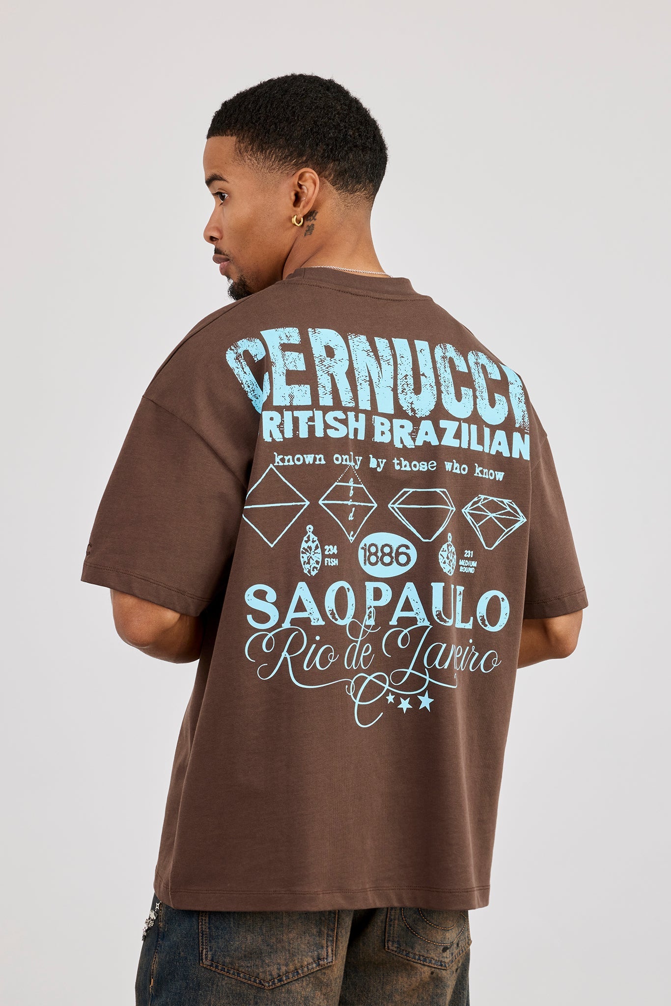 Oversized Rio Diamond Graphic T-Shirt - Brown | Mens Tees & Vests