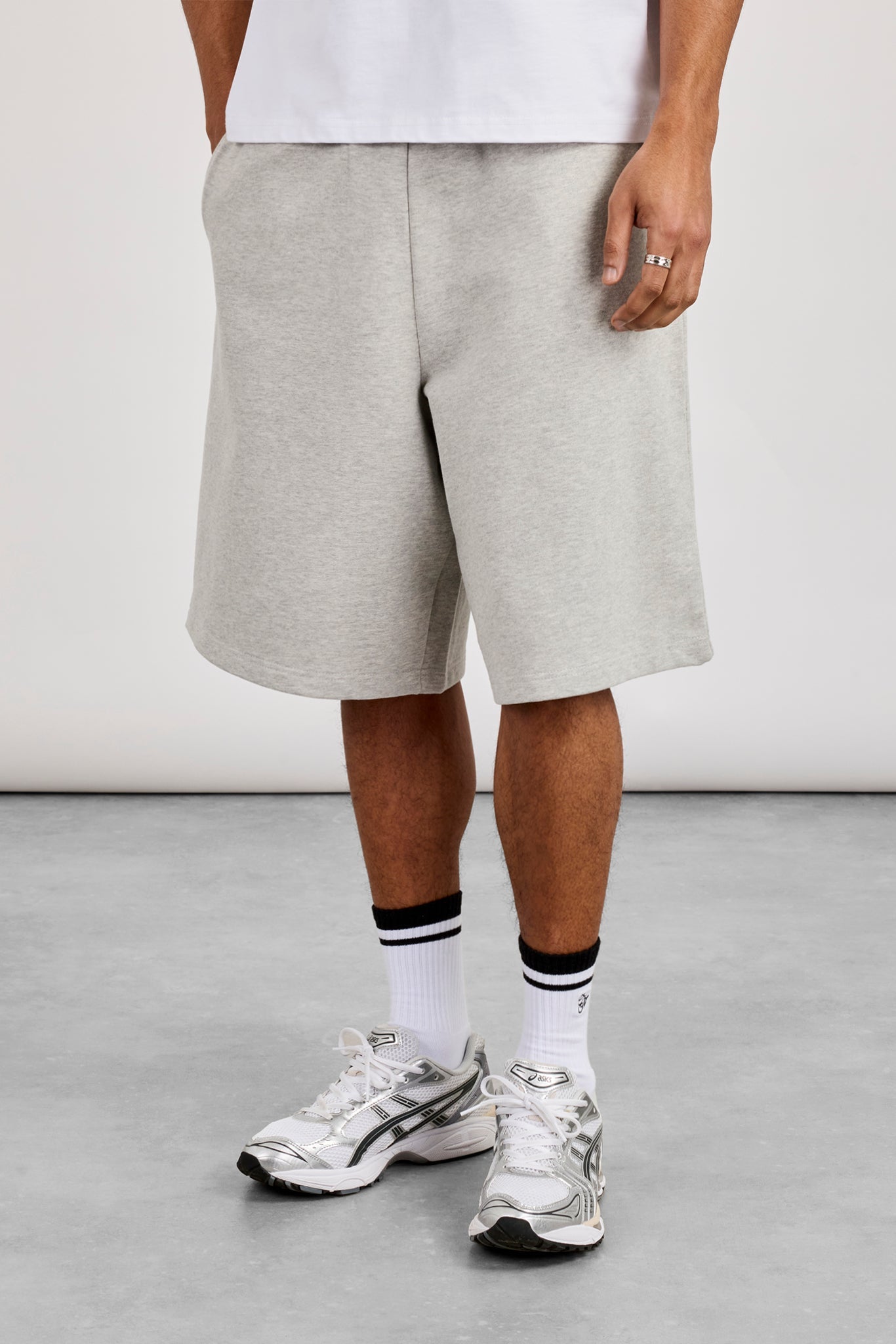 Embroidered Jersey Jort - Grey Marl