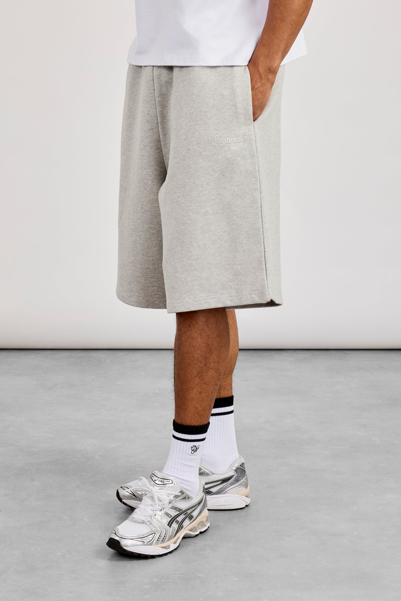 Embroidered Jersey Jort - Grey Marl