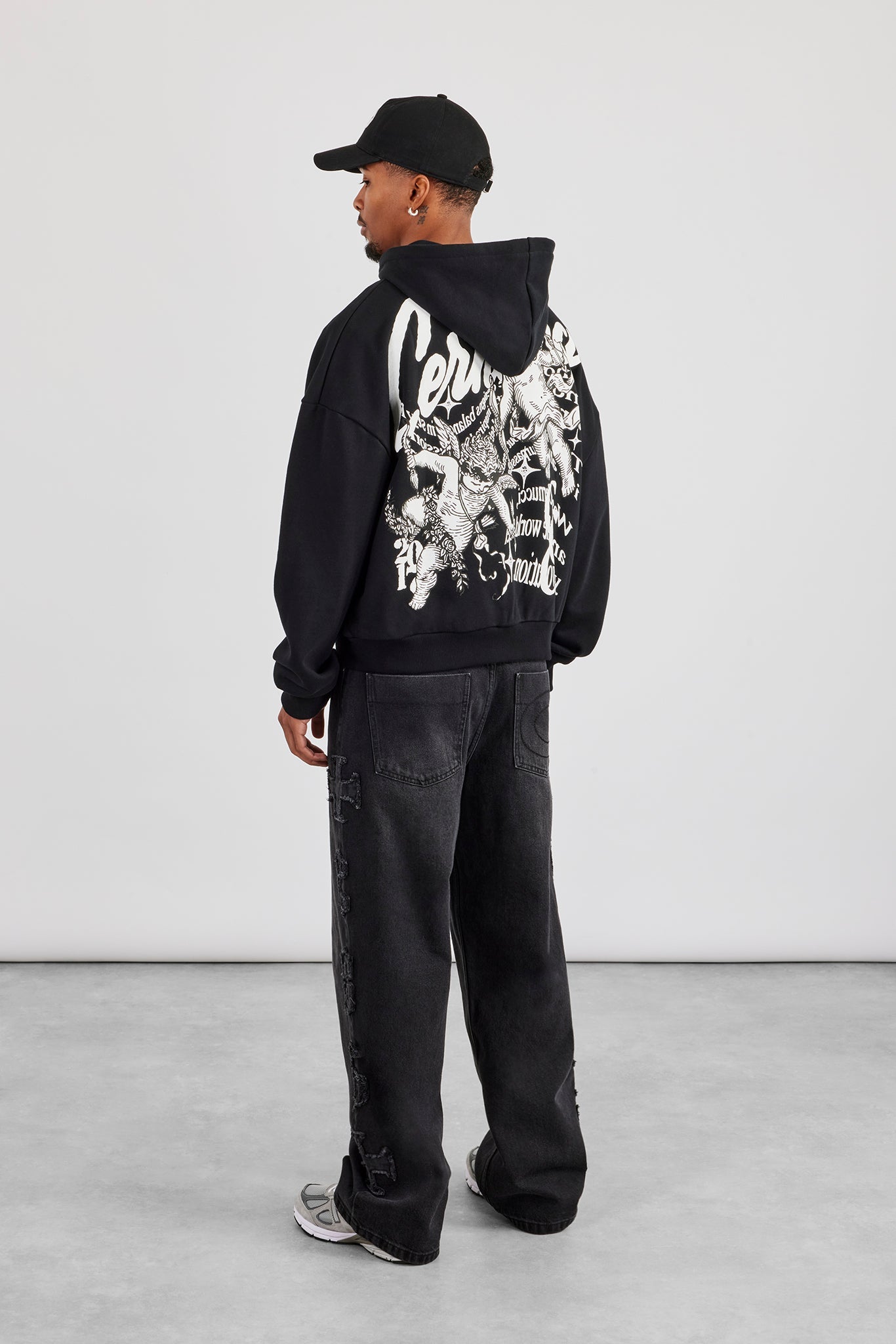 Cernucci Cherub Zip Through Boxy Hoodie - Black