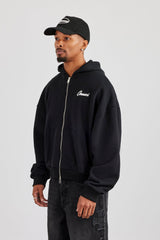 Cernucci Cherub Zip Through Boxy Hoodie - Black