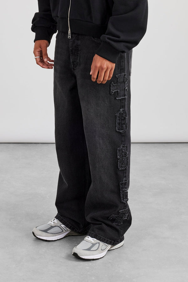 Denim Applique C86 Baggy Jean - Washed Black