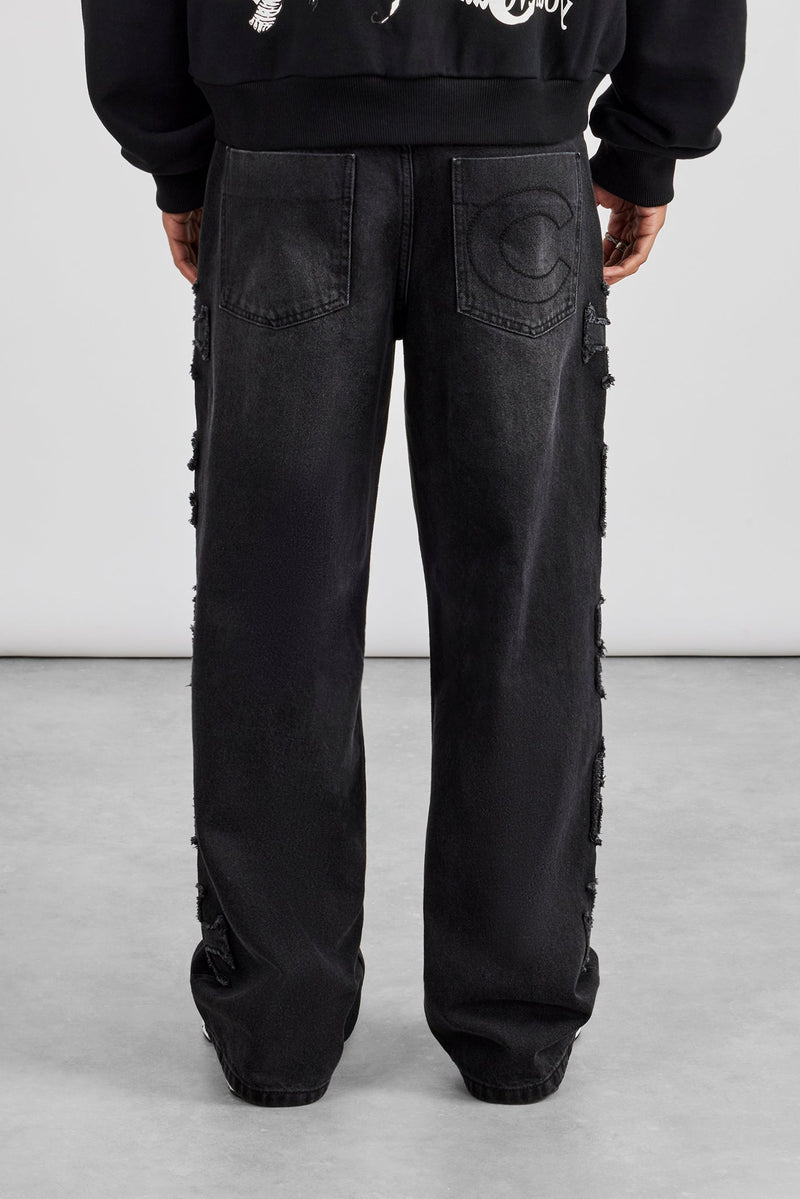 Denim Applique C86 Baggy Jean - Washed Black