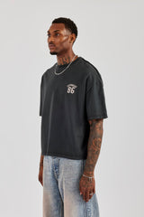 Washed Printed Boxy T-Shirt - Charcoal