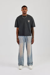 Washed Printed Boxy T-Shirt - Charcoal