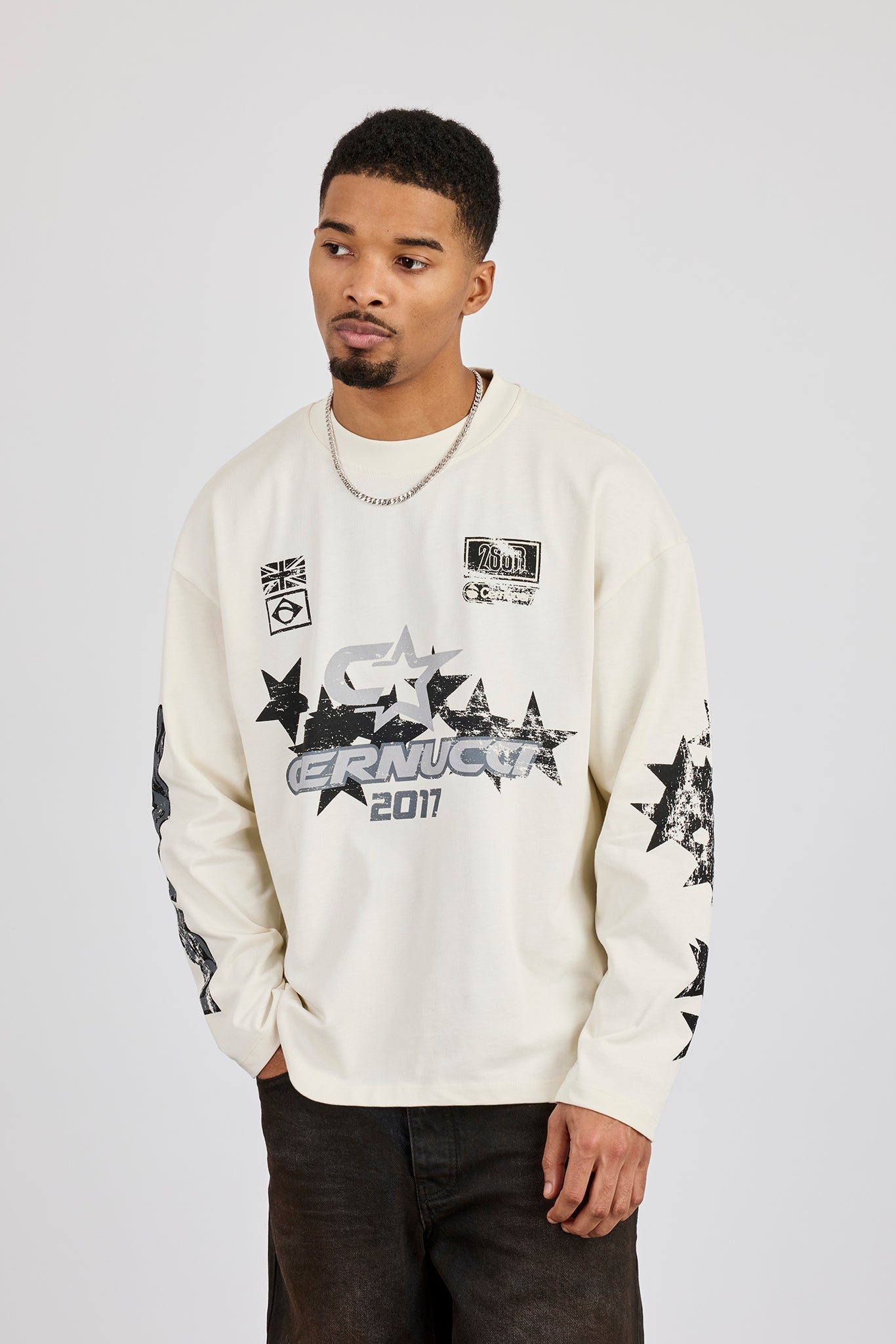 Long Sleeve Cernucci 2017 Graphic T-Shirt - Off White | Mens Tees