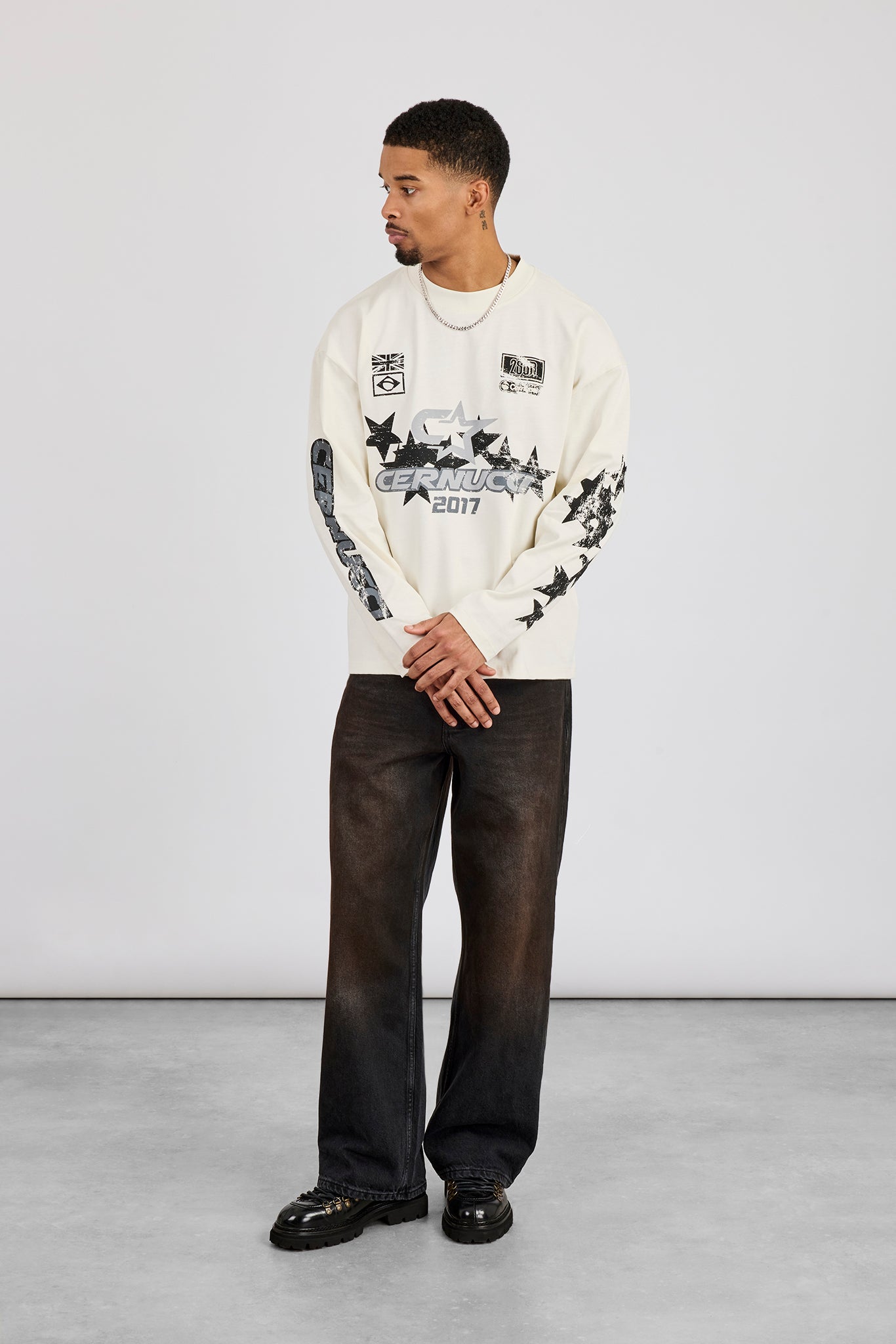 Long Sleeve Cernucci 2017 Graphic T-Shirt - Off White | Mens Tees