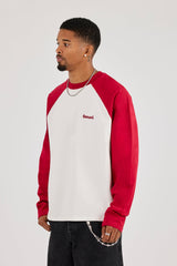 Long Sleeve Contrast Raglan T-Shirt - Red