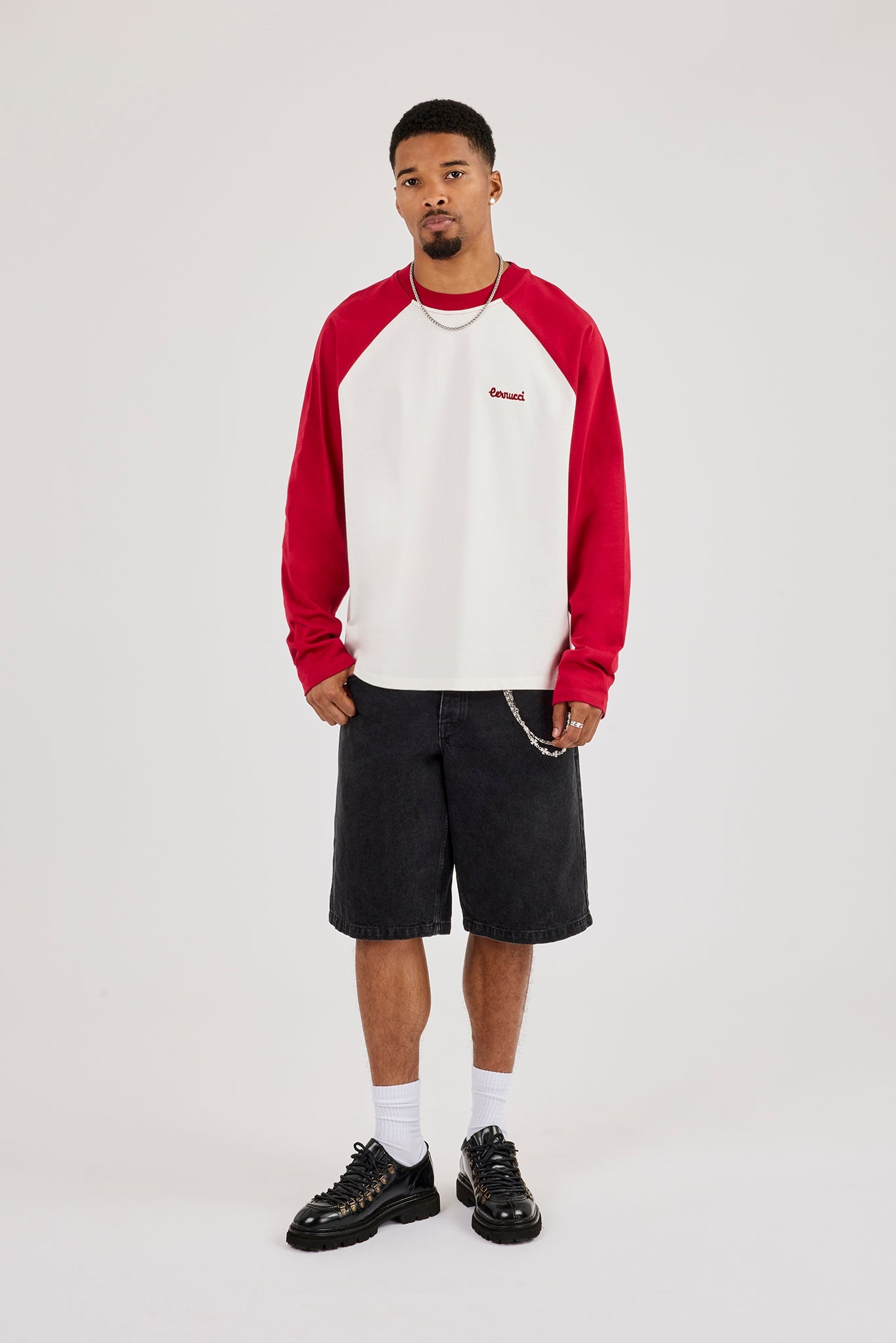Long Sleeve Contrast Raglan T-Shirt - Red