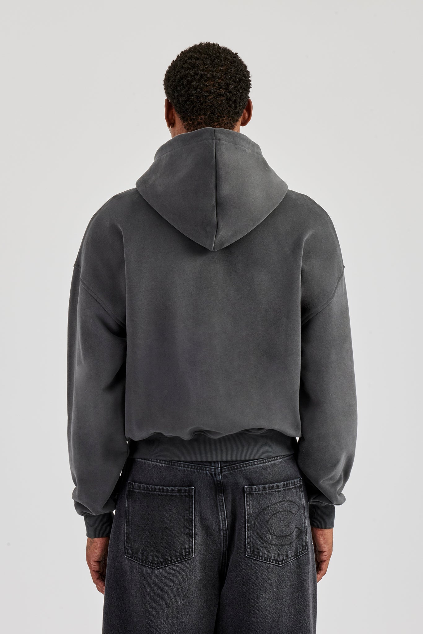 Diamonds In Paradise Printed Boxy Zip Hoodie  Charcoal