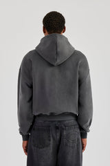 Diamonds In Paradise Printed Boxy Zip Hoodie  Charcoal