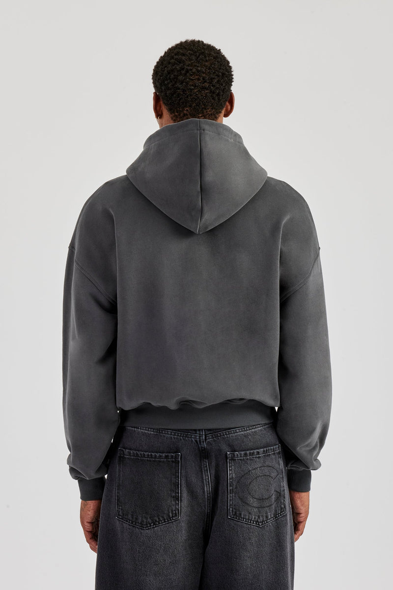 Diamonds In Paradise Printed Boxy Zip Hoodie  Charcoal