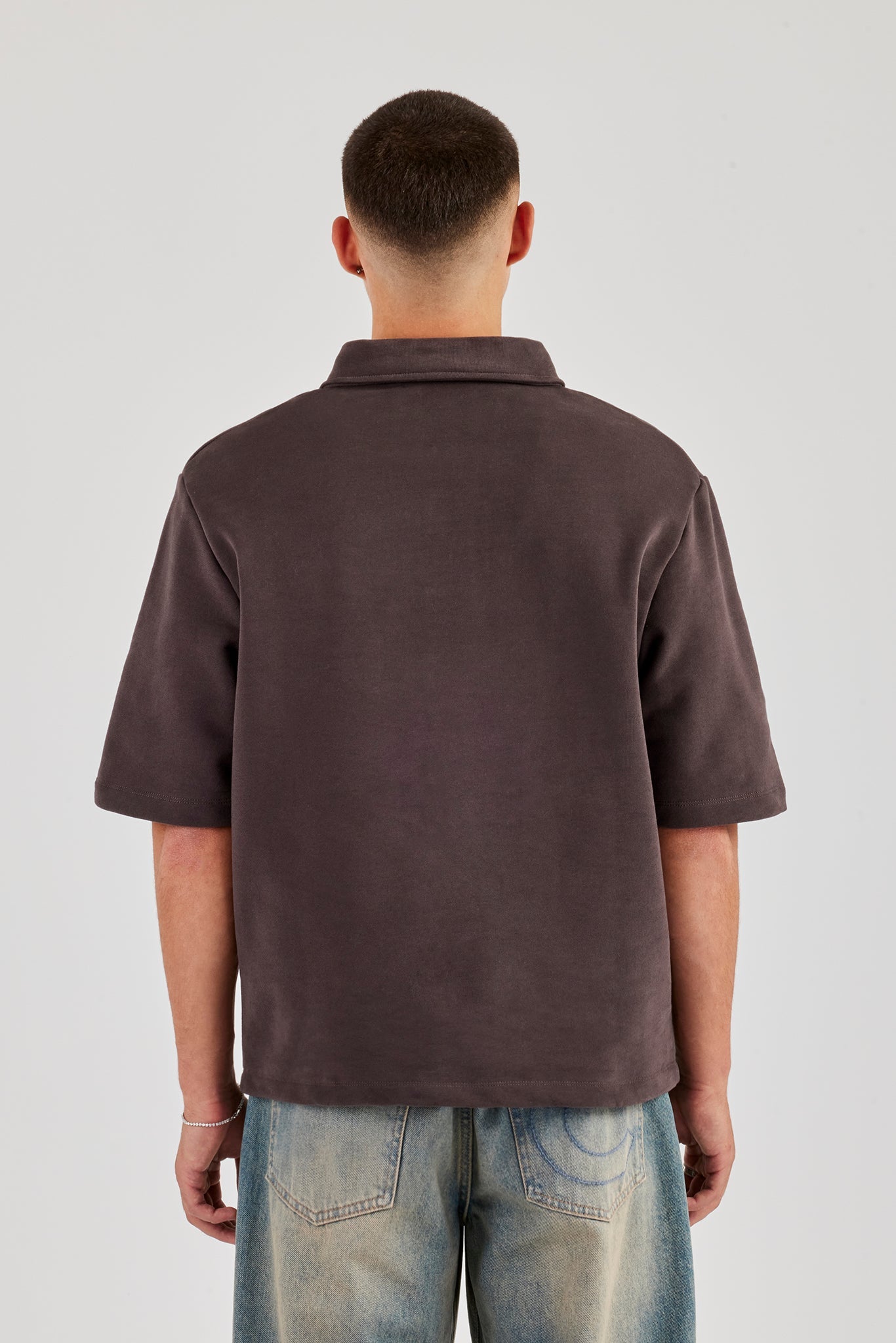 Short Sleeve Rugby Polo Sweatshirt - Chocolate