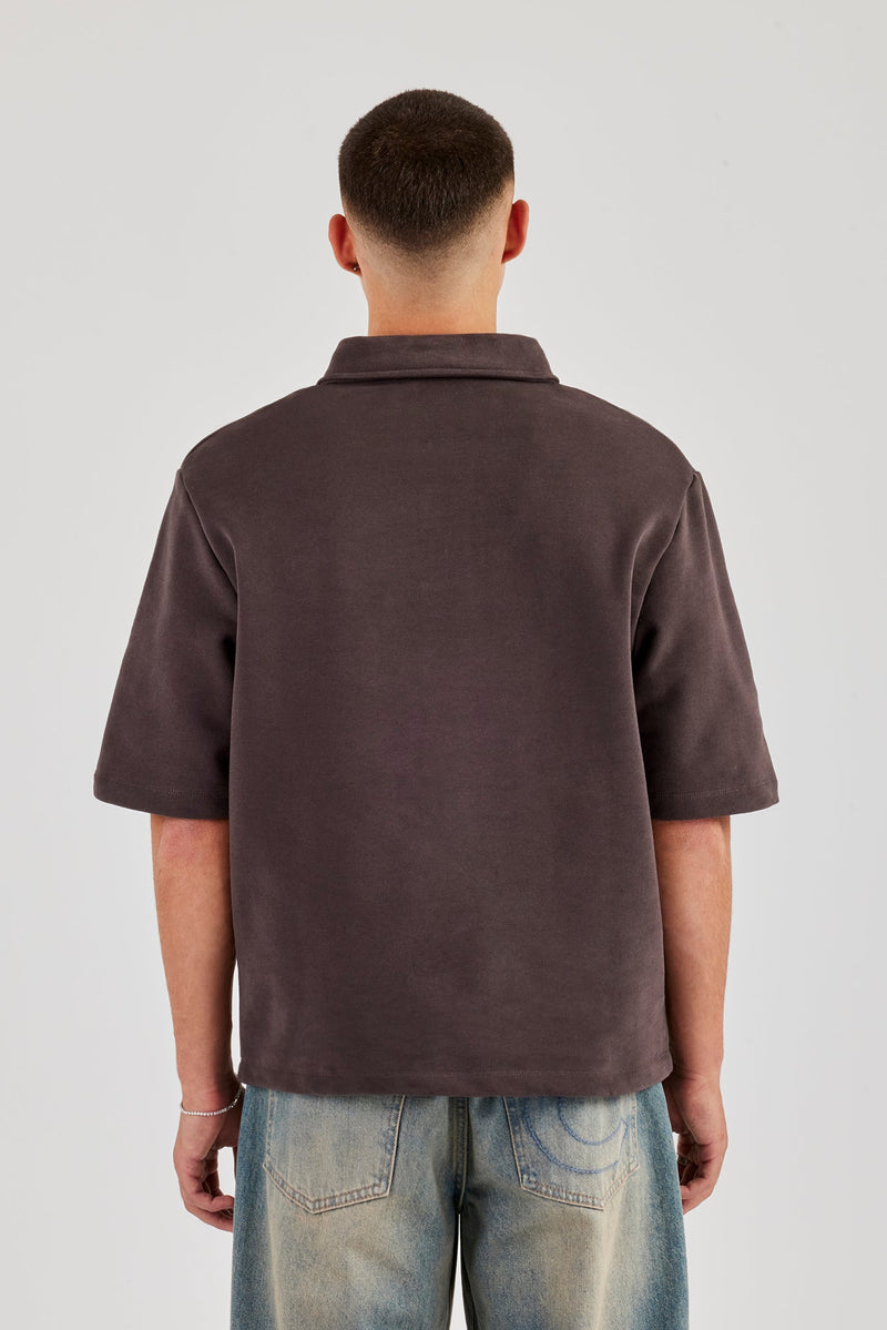 Short Sleeve Rugby Polo Sweatshirt - Chocolate