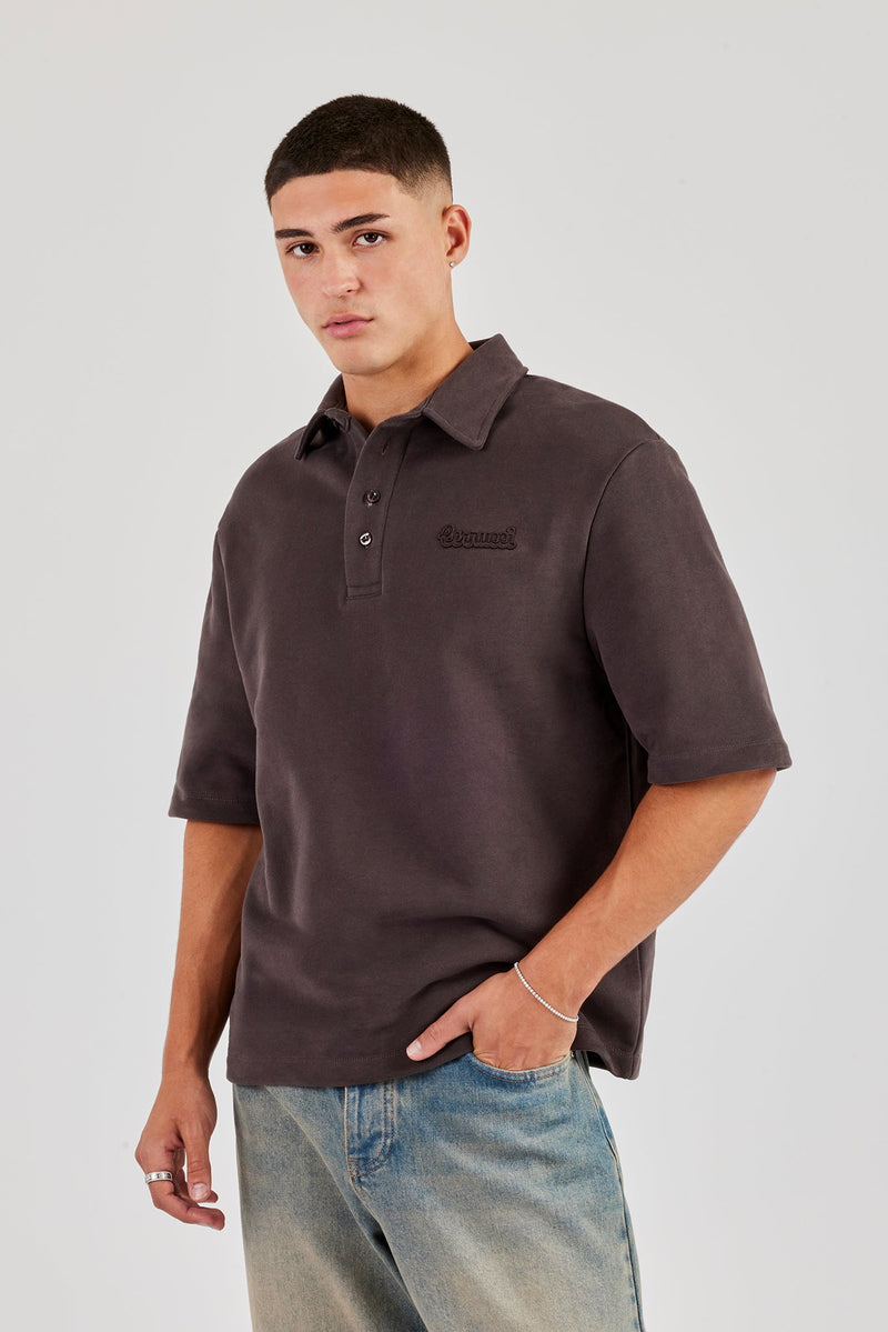 Short Sleeve Rugby Polo Sweatshirt - Chocolate