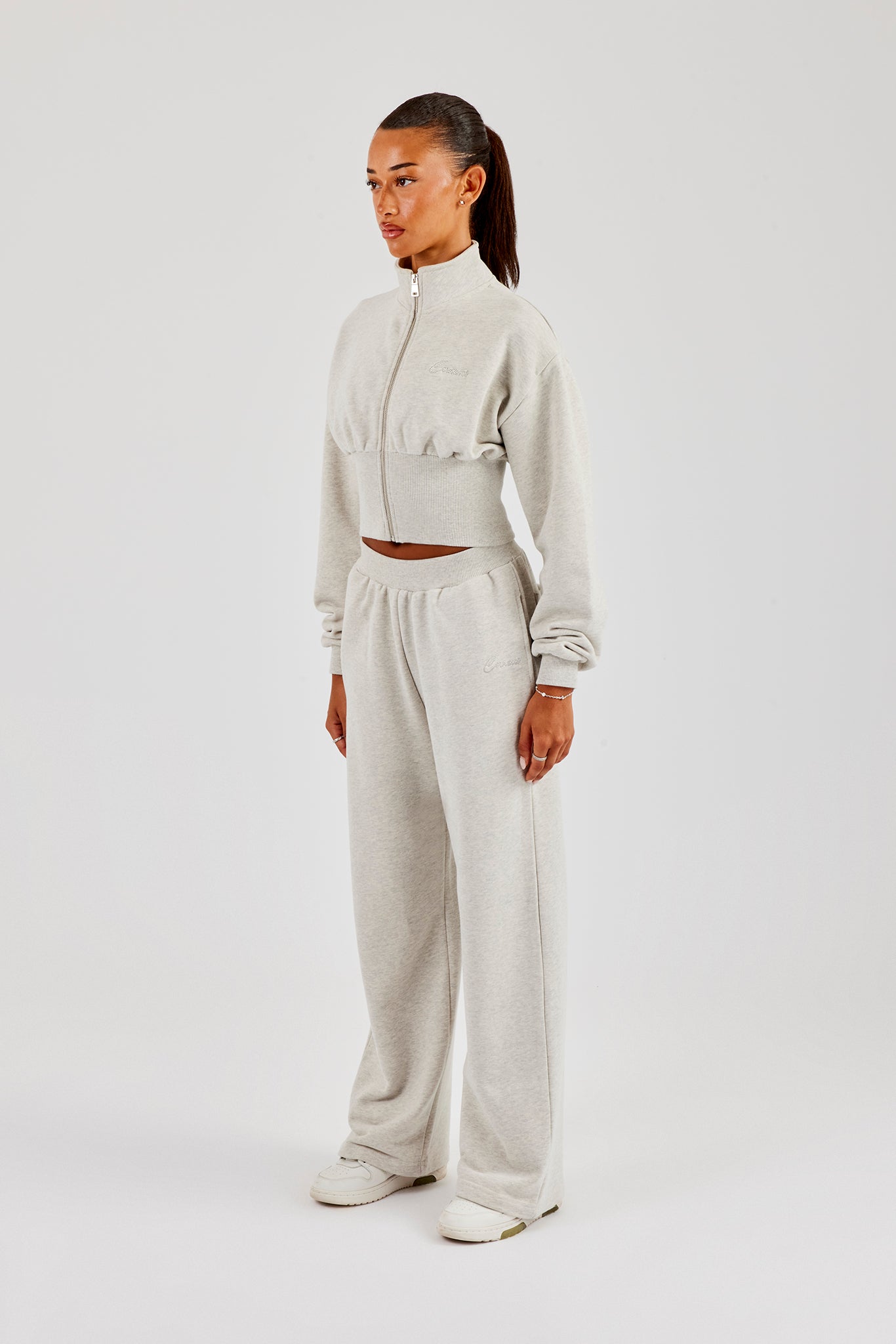 Deep Rib Funnel Neck & Wide Leg Jogger - Ash Grey