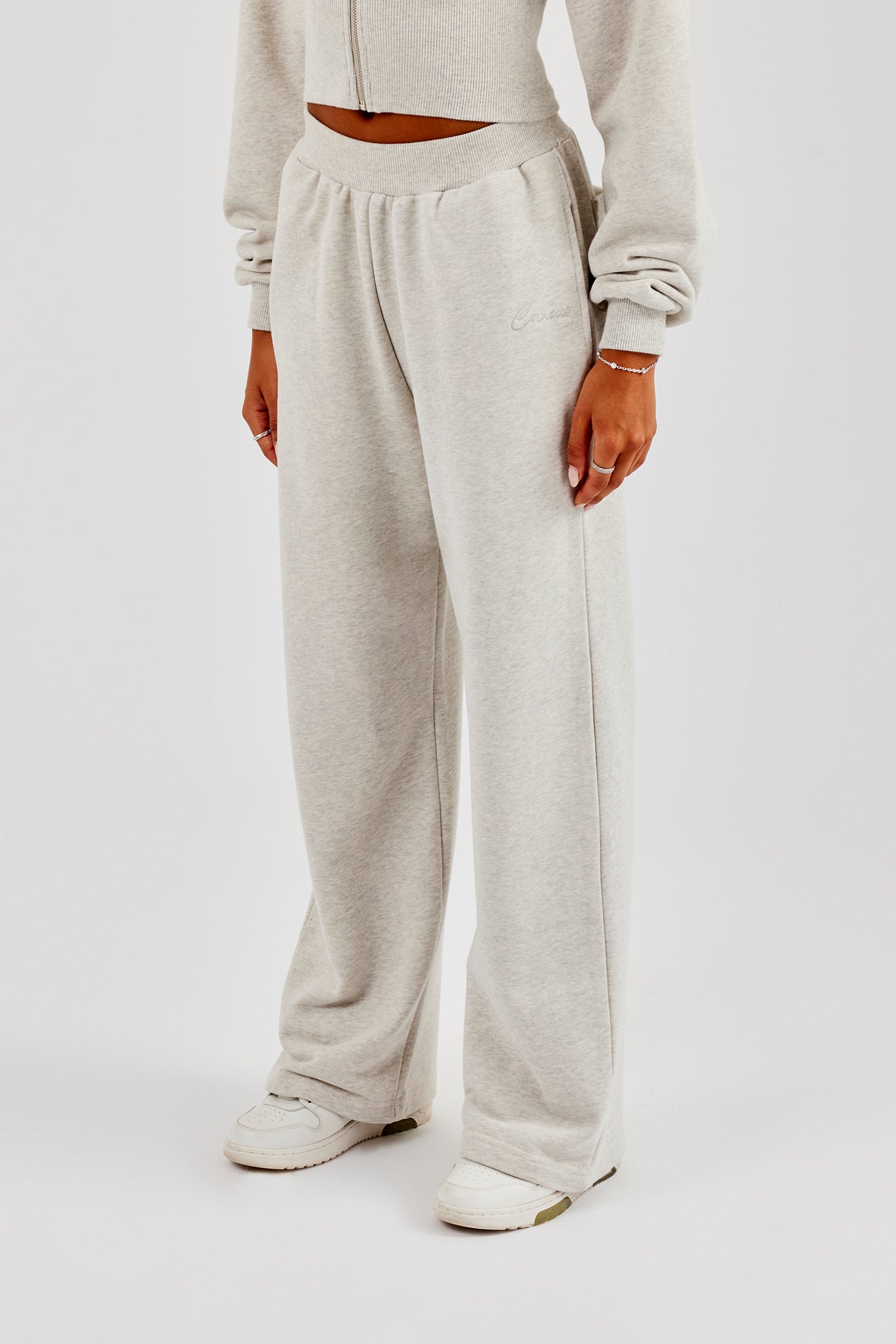 Rib Waistband Wide Leg Jogger - Ash Grey