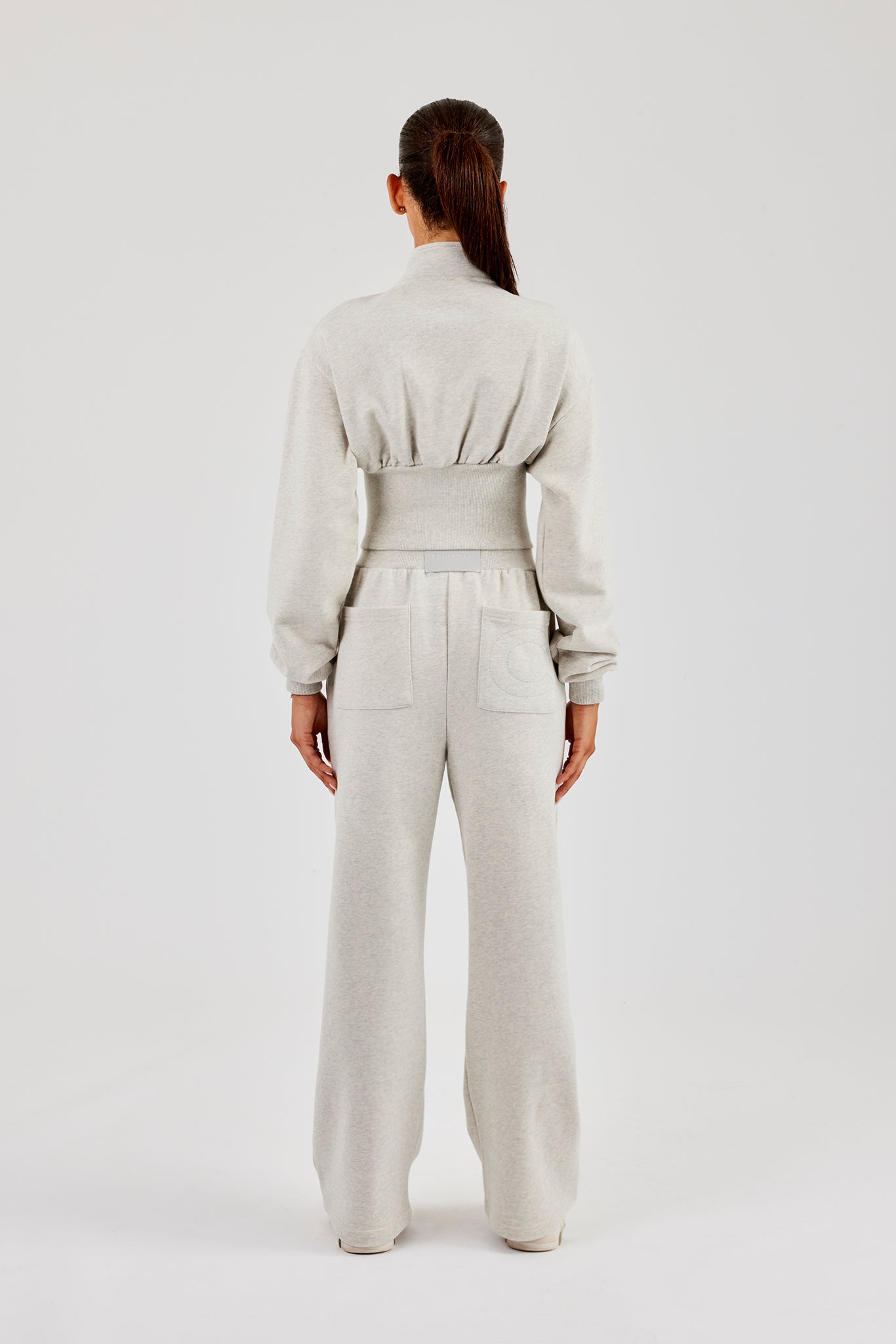 Deep Rib Funnel Neck & Wide Leg Jogger - Ash Grey
