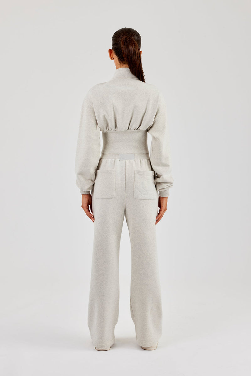 Deep Rib Funnel Neck & Wide Leg Jogger - Ash Grey