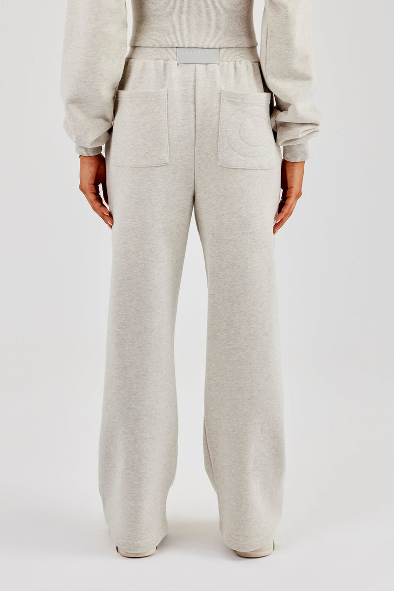 Rib Waistband Wide Leg Jogger - Ash Grey