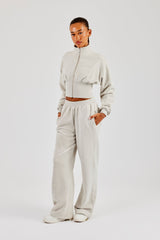 Rib Waistband Wide Leg Jogger - Ash Grey