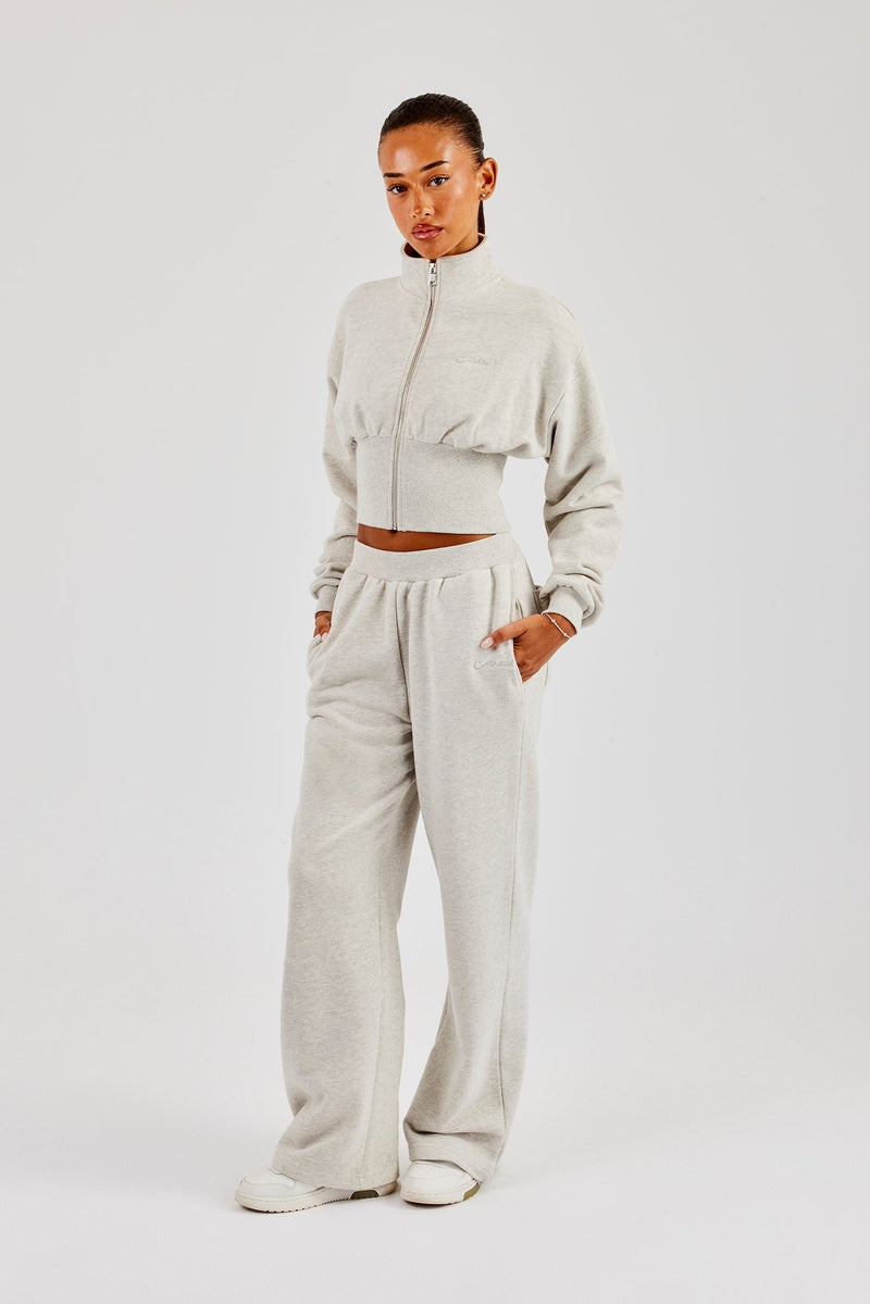 Rib Waistband Wide Leg Jogger - Ash Grey