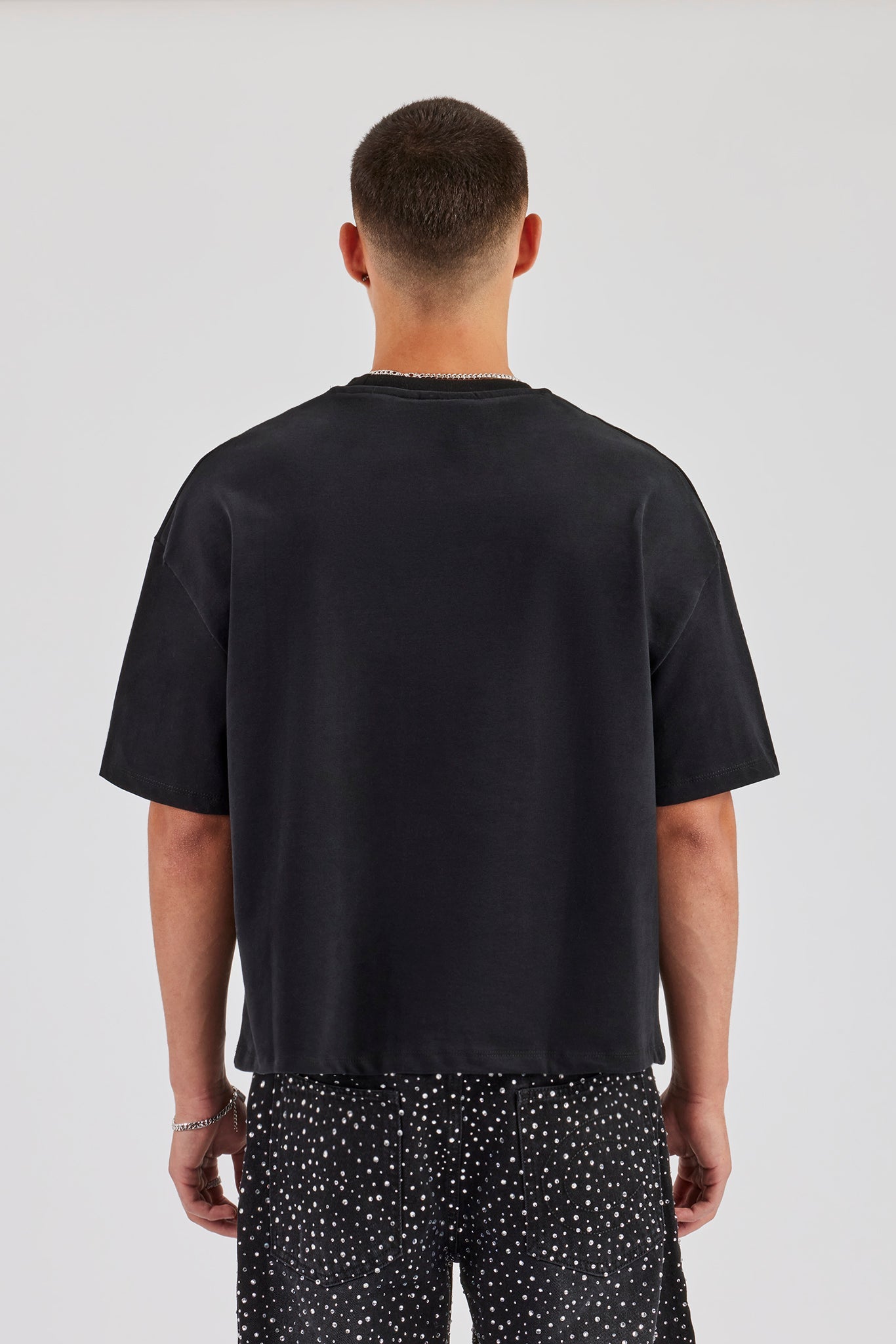 Washed Rhinestone Boxy T-Shirt - Washed Black