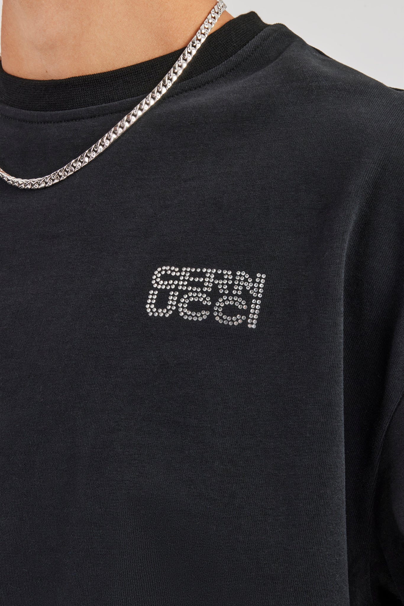 Washed Rhinestone Boxy T-Shirt - Washed Black