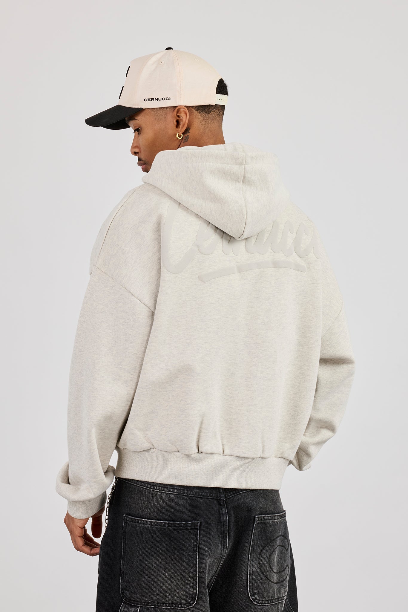 Cernucci Script Boxy Zip Through Hoodie - Ash Grey